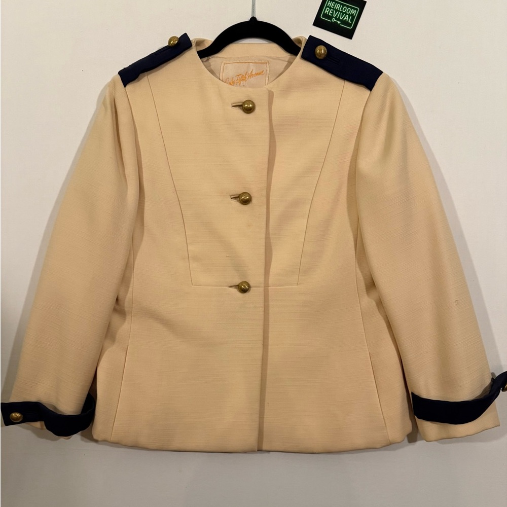 Vintage Bill Blass for Maurice Rentner Suit Set Saks Fifth Ave Cream Navy Suit